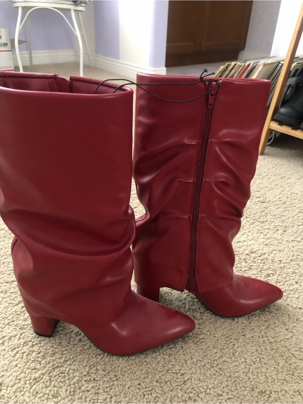 Red Fold-Over Heeled Boots